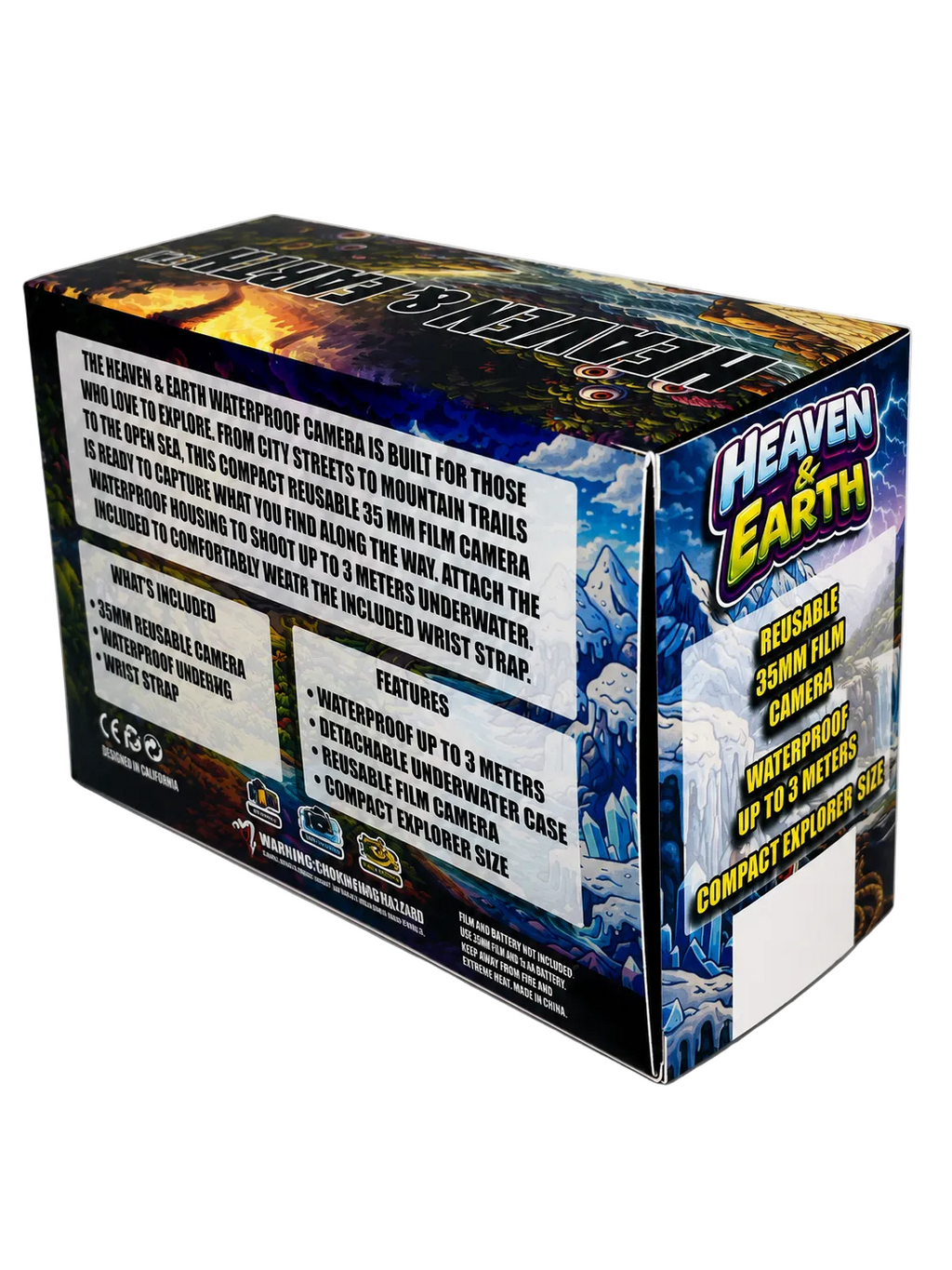 Box of Heaven & Earth waterproof camera on a white background