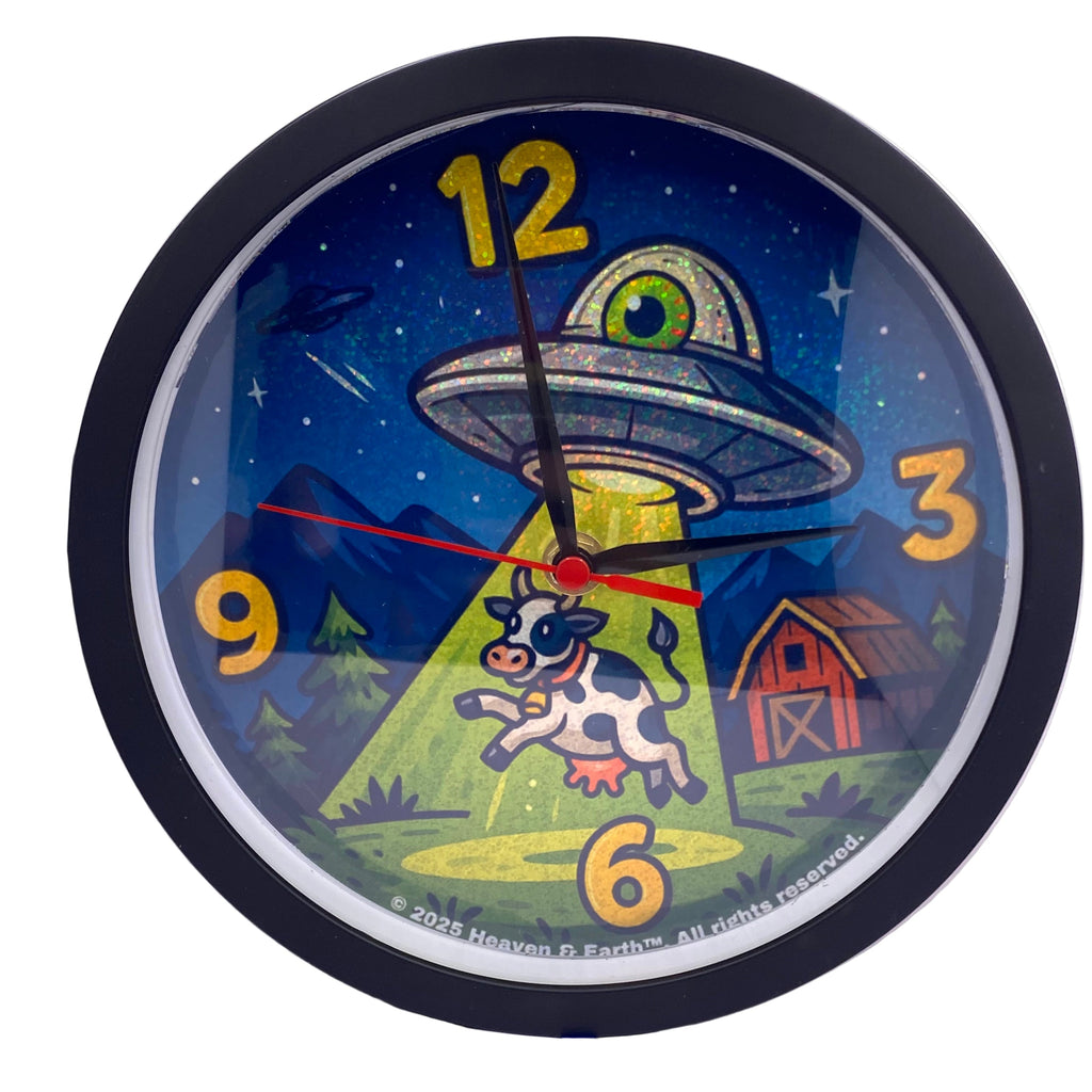Abducted-8" UFO Cow Wall Clock by Heaven & Earth™